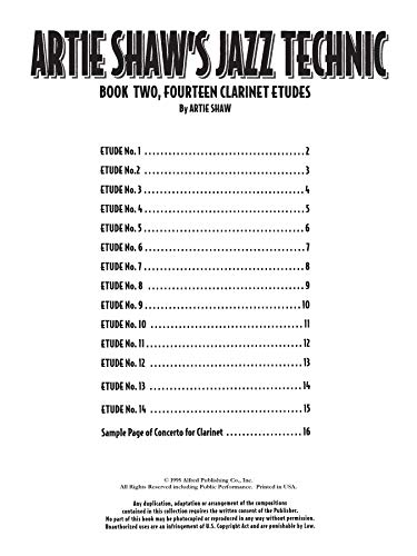 Artie Shaw's Jazz Technic, Bk 2: Fourteen Clarinet Etudes,Used