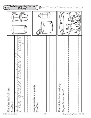EvanMoor Daily Handwriting Practice Modern Manuscript, KindergartenGrade 6, Homeschooling and Classroom Resource Workbook, Pen,Used