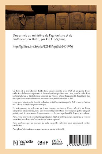 Une Anne Au Ministre de l'Agriculture Et de l'Intrieur En Hati (Sciences Sociales) (French Edition),Used