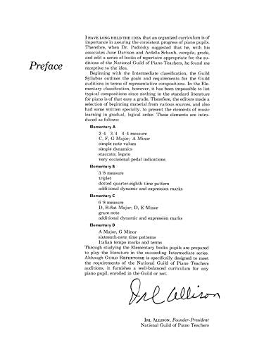 Guild Repertoire  Piano Music Appropriate for the Auditions of the National Guild of Piano Teachers: Elementary C & D (SummyB,Used