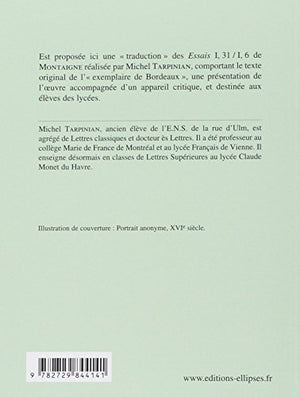 Montaigne, Essais (I,31 et III,6)  Edition bilingue (Retour au texte),Used