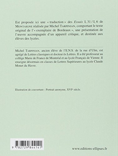 Montaigne, Essais (I,31 et III,6)  Edition bilingue (Retour au texte),Used