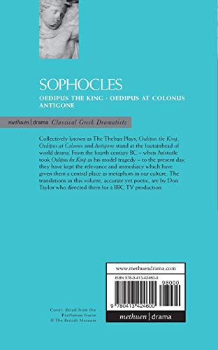 Sophocles: The Theban Plays: Oedipus the King; Oedipus at Colonnus; Antigone (Methuen's World Dramatists) (v. 1),New
