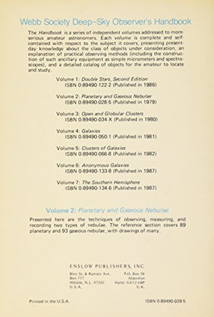 Webb Society DeepSky Observer's Handbook, Vol. 2: Planetary and Gaseous Nebulae,Used