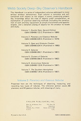 Webb Society DeepSky Observer's Handbook, Vol. 2: Planetary and Gaseous Nebulae,Used