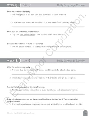 EvanMoor Daily Language Review, Grade 6 Actvities Homeschooling & Classroom Resource Workbook, Reproducible Worksheets, Teacher,New