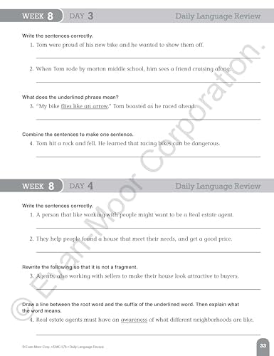 EvanMoor Daily Language Review, Grade 6 Actvities Homeschooling & Classroom Resource Workbook, Reproducible Worksheets, Teacher,New