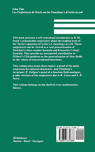 Les Conjectures de Stark sur les Fonctions L d'Artin en s=0: Notes d'un cours a Orsay redigees par Dominique Bernardi (Progress ,Used
