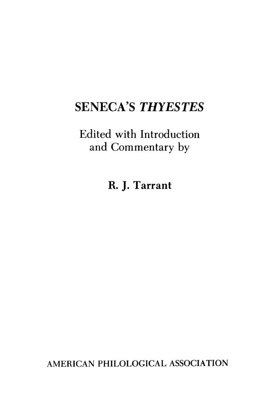 Seneca'S Thyestes (American Philological Association Textbook Series, No. 11) (Society For Classical Studies Textbooks) (Latin E,New