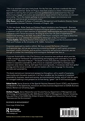 Corporate Sustainability in the 21st Century: Increasing the Resilience of SocialEcological Systems,Used