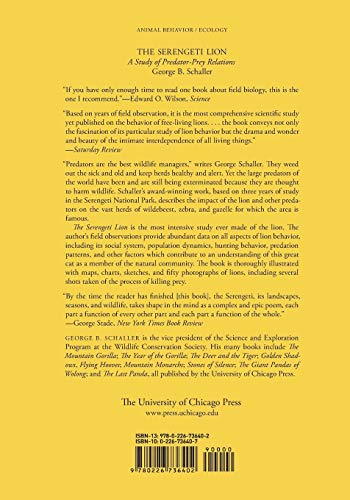 The Serengeti Lion: A Study Of Predatorprey Relations (Wildlife Behavior And Ecology Series),Used