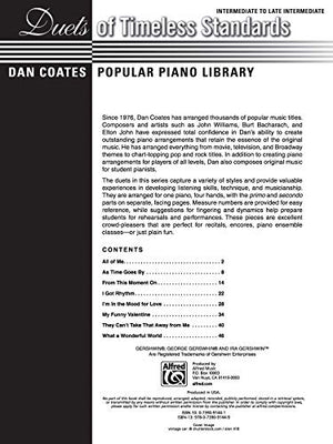 Dan Coates Popular Piano Library  Duets of Timeless Standards,Used