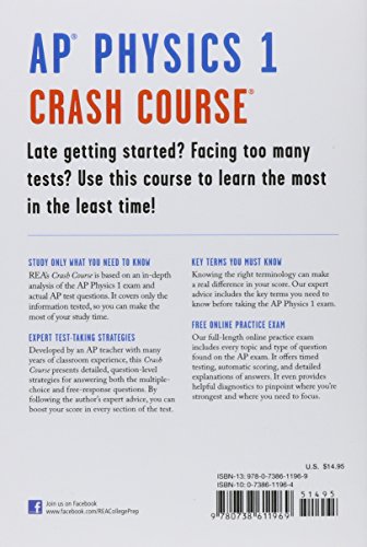 AP Physics 1 Crash Course Book + Online: Get a Higher Score in Less Time (Advanced Placement (AP) Crash Course),Used