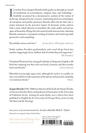 Archive Fever: A Freudian Impression (Religion And Postmodernism),New