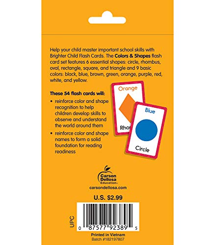 Carson Dellosa 54 Colors And Shapes Flash Cards, Toddler Learning Flashcards For Kids Ages 4 And Up, Educational Games For Presc,Used