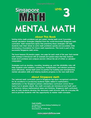 Singapore Math  Mental Math Level 3 Workbook for 4th Grade, Paperback, 64 Pages, Ages 910 with Answer Key,Used