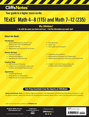 CliffsNotes TExES Math 48 (115) and Math 712 (235) (CliffsNotes Test Prep),Used