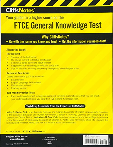 CliffsNotes FTCE General Knowledge Test: Fourth Edition, Revised (CliffsNotes Test Prep),Used