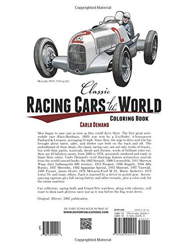 Classic Racing Cars of the World Coloring Book (Dover Planes Trains Automobiles Coloring),Used