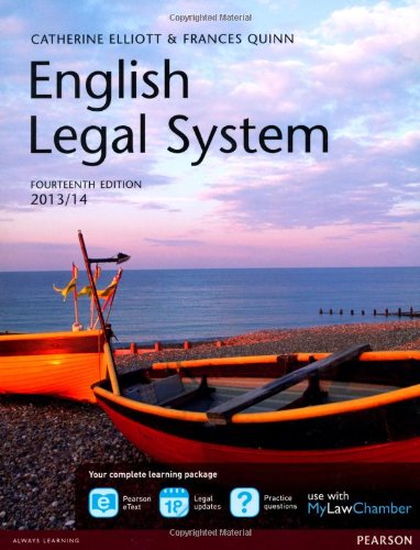 English Legal System 2013/14 + MyLawChamber Pearson eText Acess Code,Used