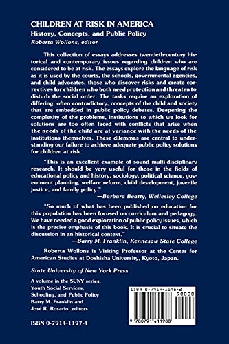 Children at Risk in America: History, Concepts, and Public Policy (Suny Series in Youth, Social Services, Schooling, and Public ,Used