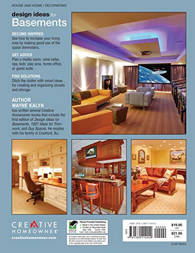Design Ideas for Basements, Second Edition (Creative Homeowner) Inspiration, Advice, and Organizing Solutions for Home Gyms, Gam,Used
