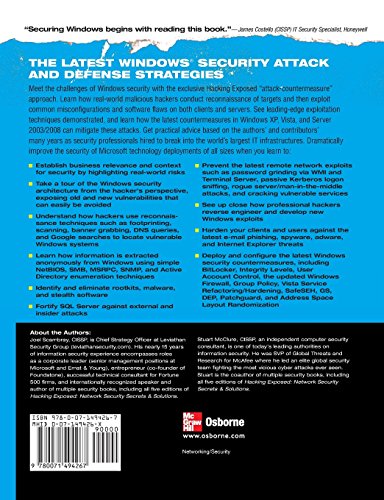 Hacking Exposed Windows: Microsoft Windows Security Secrets And Solutions, Third Edition 3Rd Edition By Scambray, Joel (2007) Pa,Used