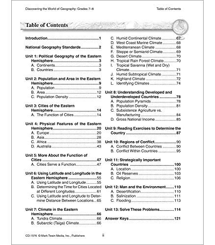 Mark Twain Discovering the World of Geography Workbook, Grades 78 Middle School Books Focusing on Map Skills of t he Eastern He,New