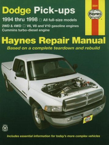 Dodge Pickups ~ 1994 thru 1998 ~ All fullsize models, 2WD & 4WD, V6, V8 and V10 gasoline engines, Cummins turbodiesel engine ,Used
