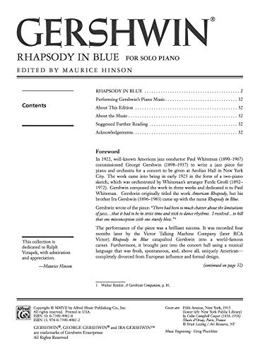 Rhapsody in Blue: Solo Piano Version (Alfred Masterwork Edition),New