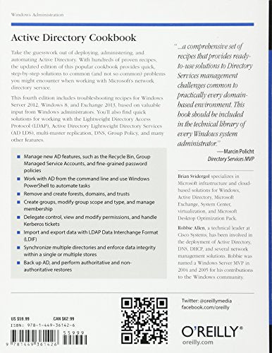 Active Directory Cookbook: Solutions for Administrators & Developers (Cookbooks (O'Reilly)),Used
