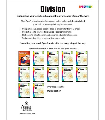 Spectrum Grade 3 Division Workbook3rd Grade State Standards for Dividing Through 100, Math Practice With Answer Key for Homesch,Used