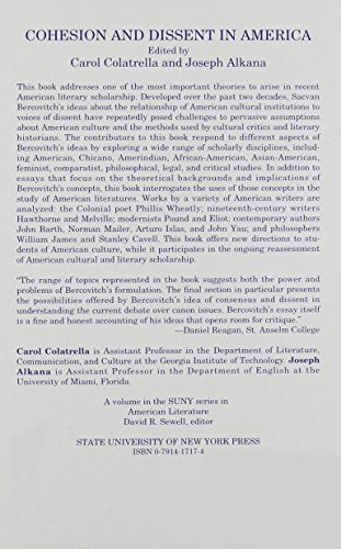 Cohesion and Dissent in America (Suny Series in American Literature),Used