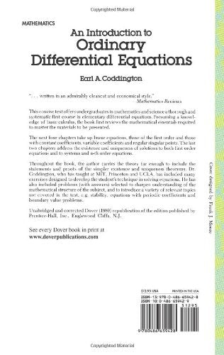 An Introduction To Ordinary Differential Equations (Dover Books On Mathematics)