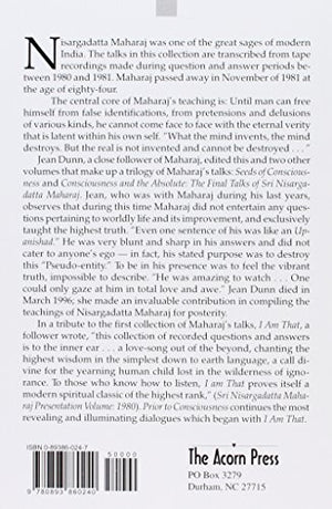 Prior to Consciousness: Talks with Sri Nisargadatta Maharaj,Used