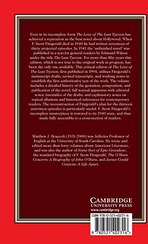 Fitzgerald: The Love Of The Last Tycoon: A Western (The Cambridge Edition Of The Works Of F. Scott Fitzgerald)