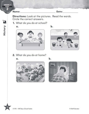 180 Days of Social Studies: Grade K  Daily Social Studies Workbook for Classroom and Home, Cool and Fun Civics Practice, Kinder,Used