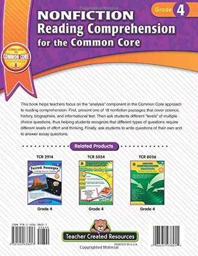 Teacher Created Resources Nonfiction Reading Comprehension for the Common Core Book, Grade 4,Used