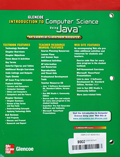 Introduction to Computer Science Using Java Teacher Resource Manual,Used