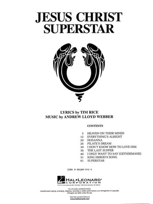 Hal Leonard Jesus Christ Superstar Piano Vocal Sheet Music - Piano Accompaniment and Vocal Parts