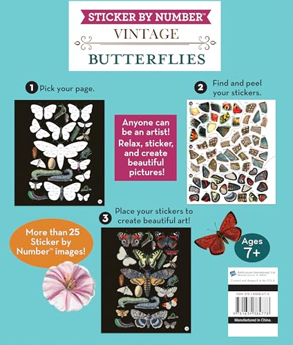Brain Games  Sticker by Number  Vintage: Butterflies (28 Images to Sticker),Used