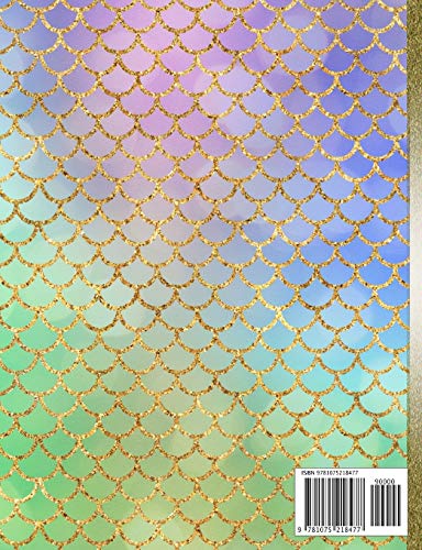 Composition Notebook: Mermaid Scales Pastels Gold Glitter Back To School Notebook For Girls,Used