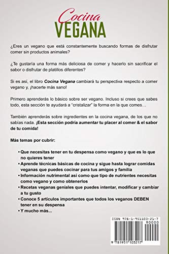 Cocina Vegana: Gua Paso a Paso y Deliciosas Recetas Para Una Alimentacin Vegana Saludable (Vegan Cooking Spanish Version) (D,Used