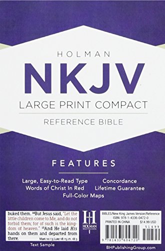 NKJV Large Print Compact Reference Bible, Purple LeatherTouch,Used