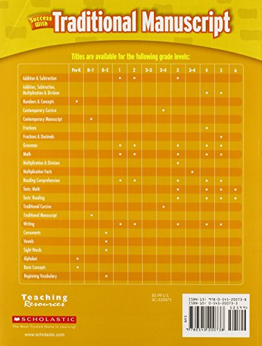 Scholastic Success With Traditional Manuscript, Grades K1,Used