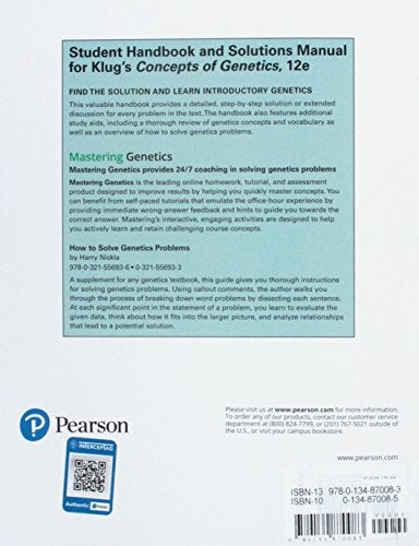 Student Handbook and Solutions Manual for Concepts of Genetics,Used