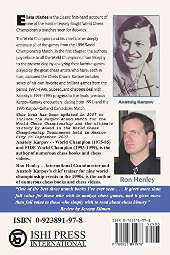 ELISTA DIARIES: KarpovKamsky, KarpovAnand, Anand Mexico City 2007 World Chess Championship Matches,Used