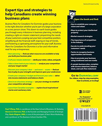 Business Plans For Canadians For Dummies,Used