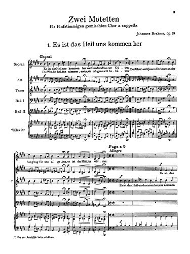 Two Motets, Op. 29, Es ist das Heil and Schaffe in mir: SATBB (German Language Edition) (Kalmus Edition) (German Edition),Used
