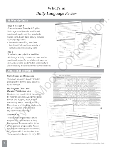 EvanMoor Daily Language Review, Grade 6 Actvities Homeschooling & Classroom Resource Workbook, Reproducible Worksheets, Teacher,New